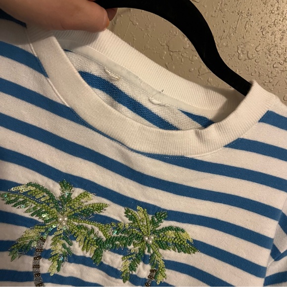 Lilly Pulitzer Ballad Long Sleeve Sweatshirt Striped Palm Trees - Picture 4 of 6